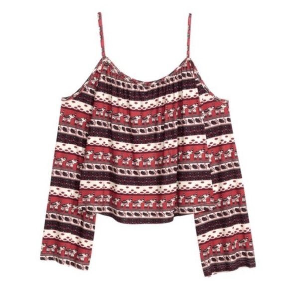 New H&M x Coachella elephant tribal festival bohemian boho cold shoulder blouse - Picture 3 of 14
